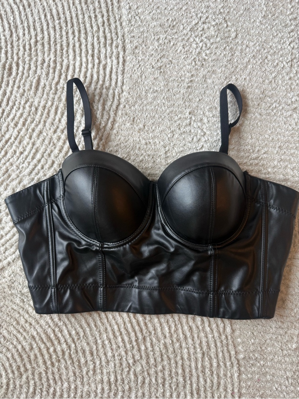 Black Faux Leather Bustier Crop Top Size Large - Picture 3 of 12